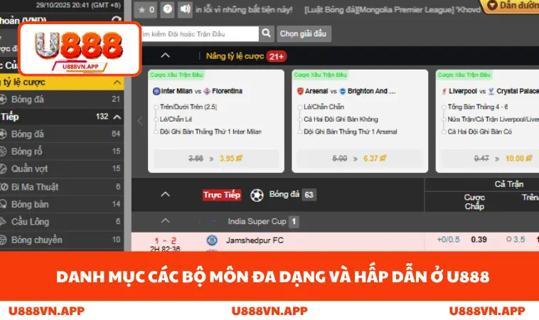 Danh mục các bộ môn đa dạng và hấp dẫn ở U888