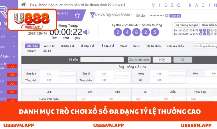 Xổ Số U888 2 Danh mục trò chơi xổ số đa dạng tỷ lệ thưởng cao